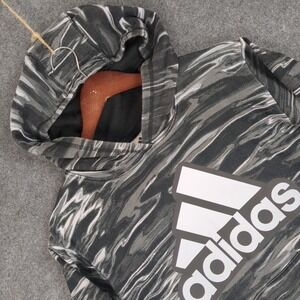 Adidas Boys Large 14/16‎ Black Grey Camo Pullover Hoodie Regular Fit Logo